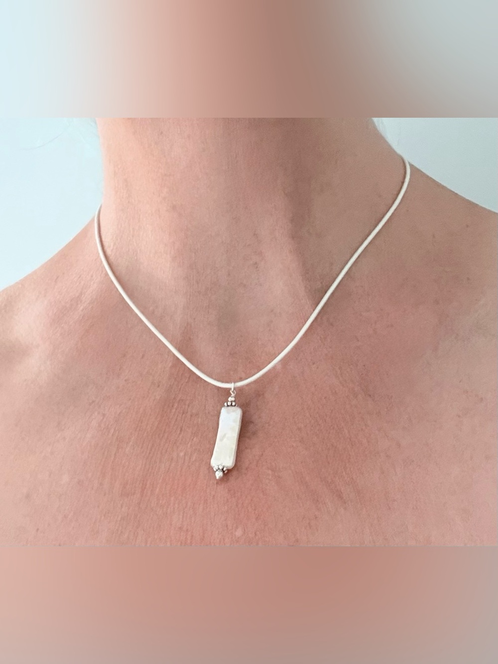 White Baroque Pearl Pendant and Leather Necklace